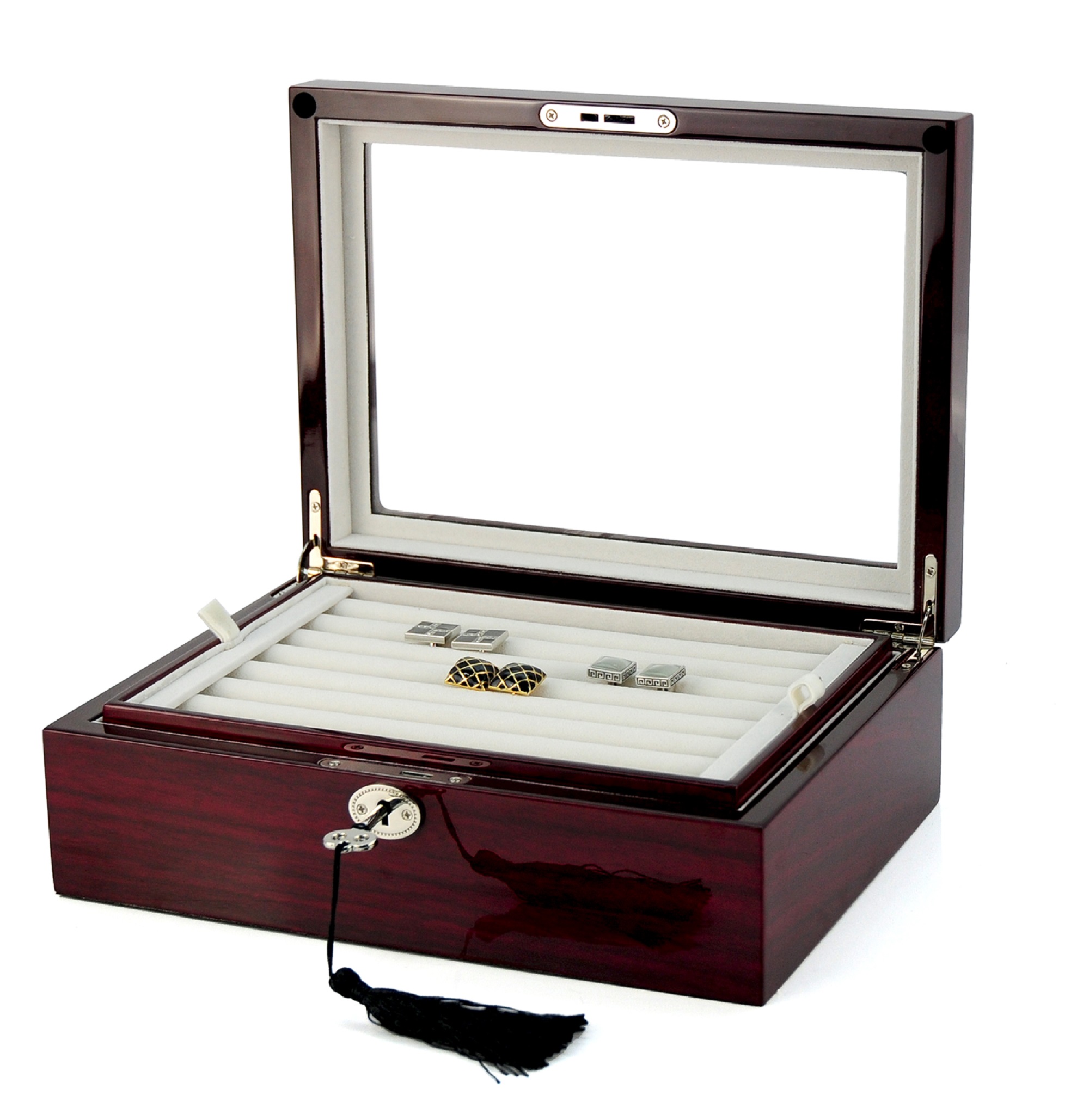 Double Layer Cufflinks Rings Storage Case/Box Mahogany by Cuff-Daddy