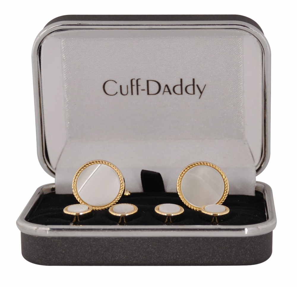 Ribbed Mother of Pearl Gold Tuxedo Cufflinks & Studs > Cuff Daddy