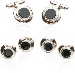 Art Deco Onyx and Silver Formal Set