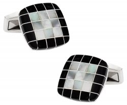 Mother of Pearl and Abalone Precious Stones  Silver Trim Cufflink and Studs 