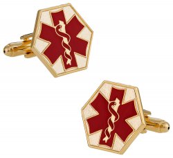 EMT Paramedic Star of Life Red Goldtone Cufflinks