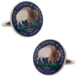 Hand Painted American Buffalo Nickel Coin Cufflinks