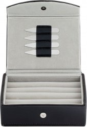 Leather Travel Cufflinks Box with 2 Pairs Metal Collar Stays