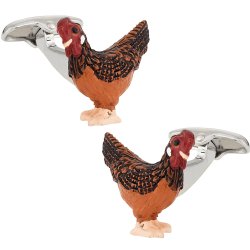 Rooster Cock Cufflinks Hand Painted