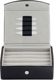 Leather Travel Cufflinks Box with 2 Pairs Metal Collar Stays
