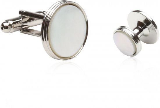 Classic Tuxedo Cufflinks Studs with Mother of Pearl Silver