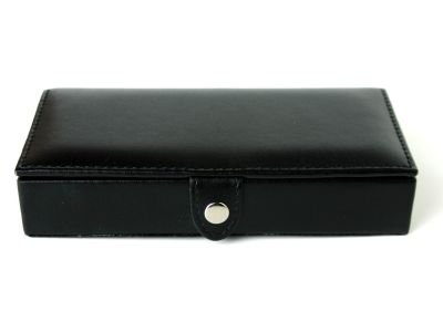 Cufflinks Rings Storage Box in Black Leather - holds 8 Pairs - Perfect for Travel