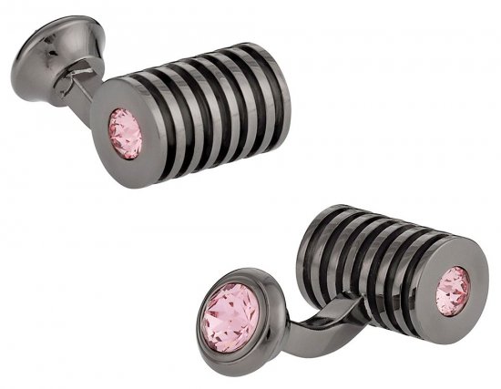 Men's Gunmetal Light Rose Swarovski Barrel Cufflinks