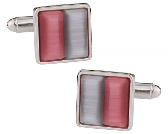 Silver & Pink Glass Cufflinks