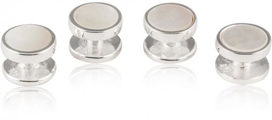 Men's Mother of Pearl Sterling Silver Tuxedo Cufflinks & Studs Formal Set for Wedding Solid 925 Includes Travel Gift Box