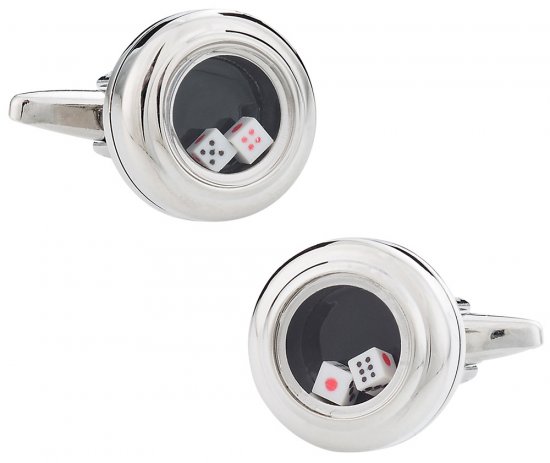 Rolling Dice Cufflinks Silver Toned Two Moving Dice Cuff Links