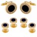 Men's Black Onyx and Cubic Zirconia Cufflinks Studs Gold Tuxedo Formal Set with Gift Box